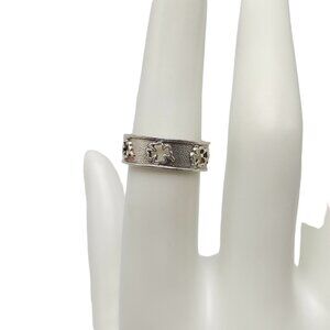 Sterling Silver Textured Four Leaf Clover Openwork Band Ring Size 6 Vintage